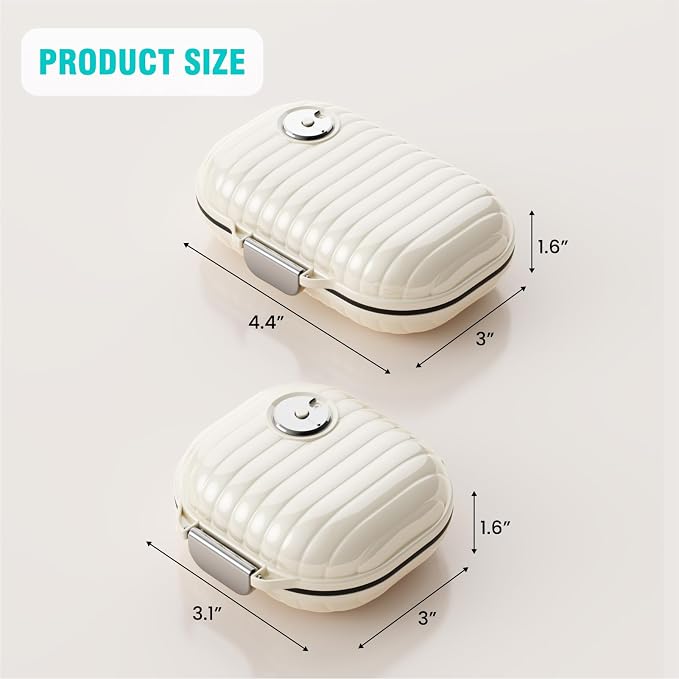 Personal Pill Organizer 2PACK- Medicine Pill Case with Medicine Tracker, Waterproof Pill Box, 7 Compartments, Foldable Design (White)