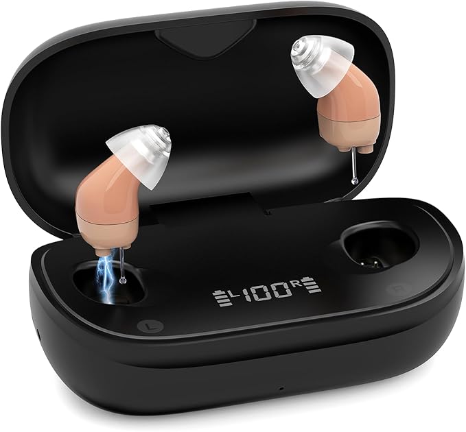 Hearing Aids (not Amplifiers), Rechargeable Hearing Aids for Seniors Invisible Hearing Aid with Noise Cancelling and Volume Control, OTC Digital Hearing Devices for Superior Sound Quality, Beige