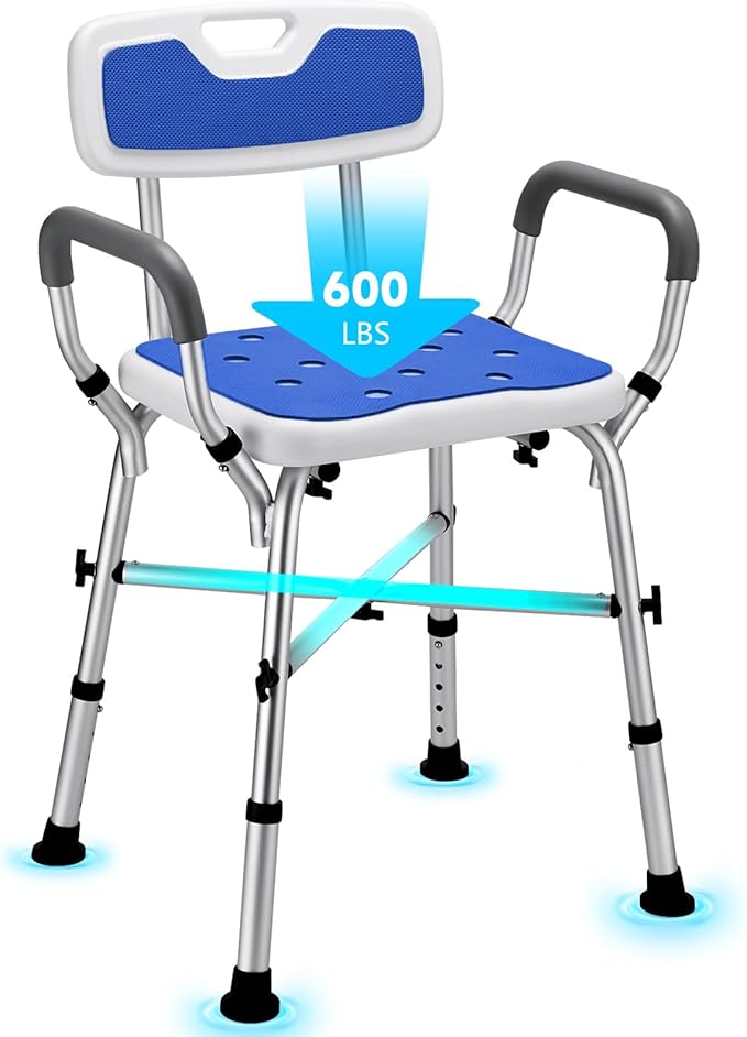 Shower Chair for Inside Shower, FSA/HSA Eligible 600 lbs Heavy Duty Shower Chair for Elderly and Disabled, Height Adjustable Shower Chair with Arms and Back, Bath Chairs for Seniors, Adults, Handicap