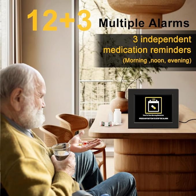 8‘’ Digital Calendar Day Clock, Gifts for People with Dementia Alzheimers, Large Display Alarms Clock for Seniors Electric Clocks with Date Day of Week 12 Alarms 4 Colors Auto DST/Dimmer