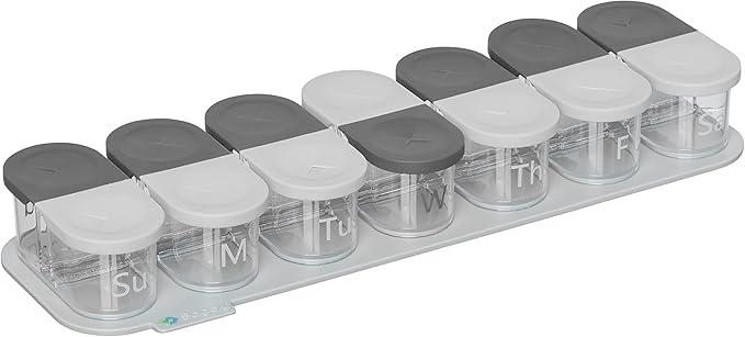 Sagely Smart XL Weekly Pill Organizer AM/PM - Medicine Storage Organizer with Reminder Alarm App (Large Enough to Fit Fish Oil, Cod Liver Oil, Vitamin D Supplements & Vitamins) (White/Gray)
