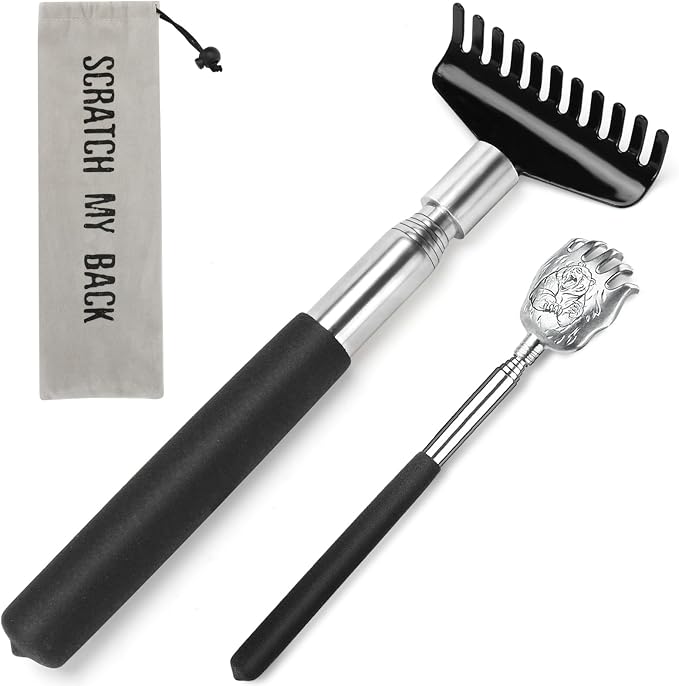 Oversized Back Scratcher Gift Set, 2 Pack Portable Extendable Stainless Steel Telescoping Massage Tool, Gift/Stocking Stuffers for Men Women