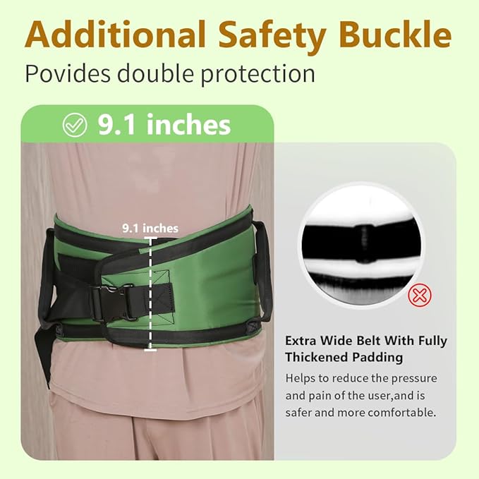 Gait Belts with Padded Handles,Transfer Belts Physical Therapy Belt for Seniors Moving, Lifting Belt Assist Patient/Elderly (Green, Large)