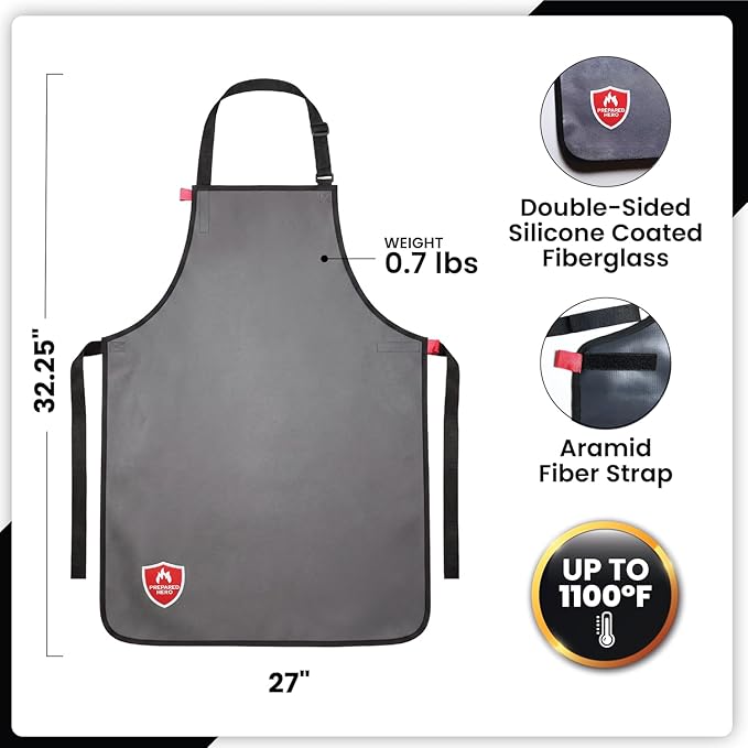 Prepared Hero Fireproof Apron for Grilling & BBQ, Doubles as Fire Blanket, Quick-Release Straps, Fire-Resistant
