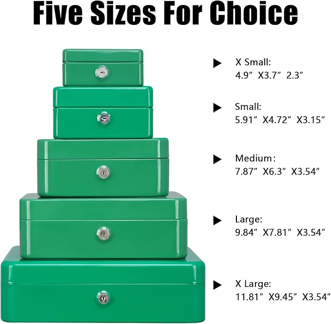 KYODOLED Large Lock Box with Money Tray,Storage Cash Box with Lock,Safe Metal Box for Money,9.84"x 7.87"x 3.54" Green Large