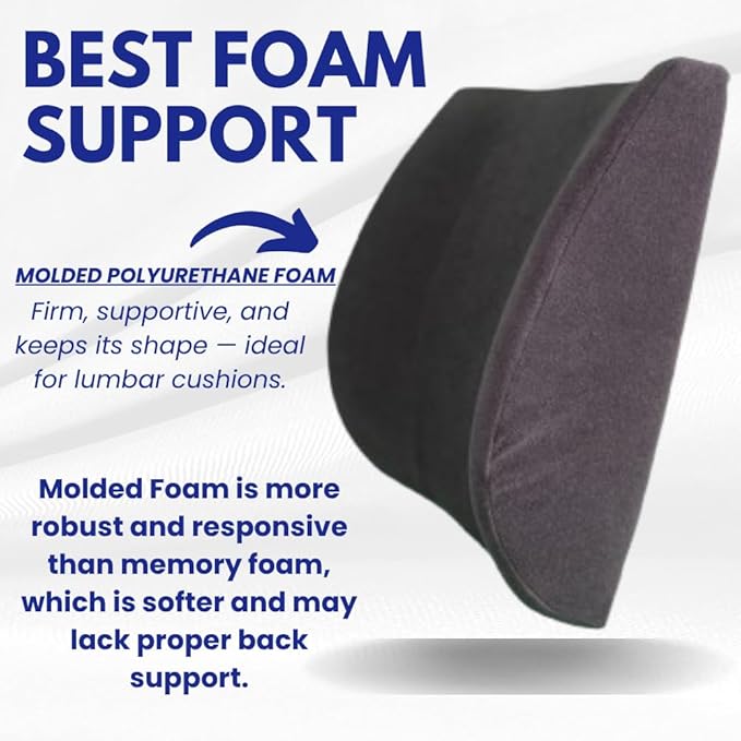 Orthopedic Back Cushion - Chiropractor-Designed Lumbar Support Pillow for Office Chair, Car, Home - High Resilience Foam, Ergonomic Design - Relieves Back Pain, Improves Posture - Black