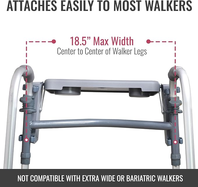 DMI Walker Tray, Rollator Tray, Mobility and Walker Accessory Tray Table Fits Most Standard Walkers, Folding with Two Cup Holders and Tool Free Assembly, 16 x 11.8 inch