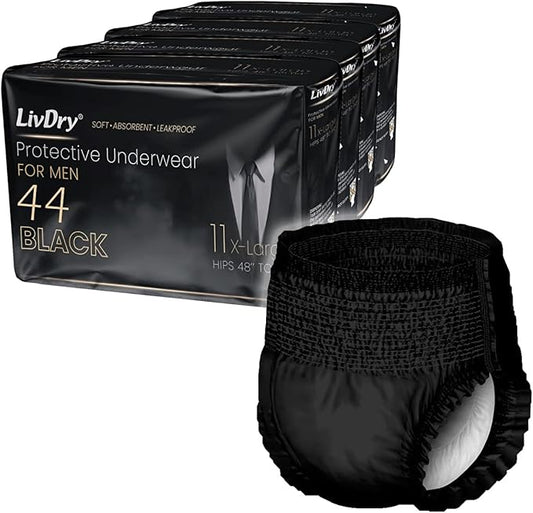 LivDry Mens Incontinence Underwear, Premium Adult Diapers for Men, Ultimate Max Protection, X-Large 44-Pack