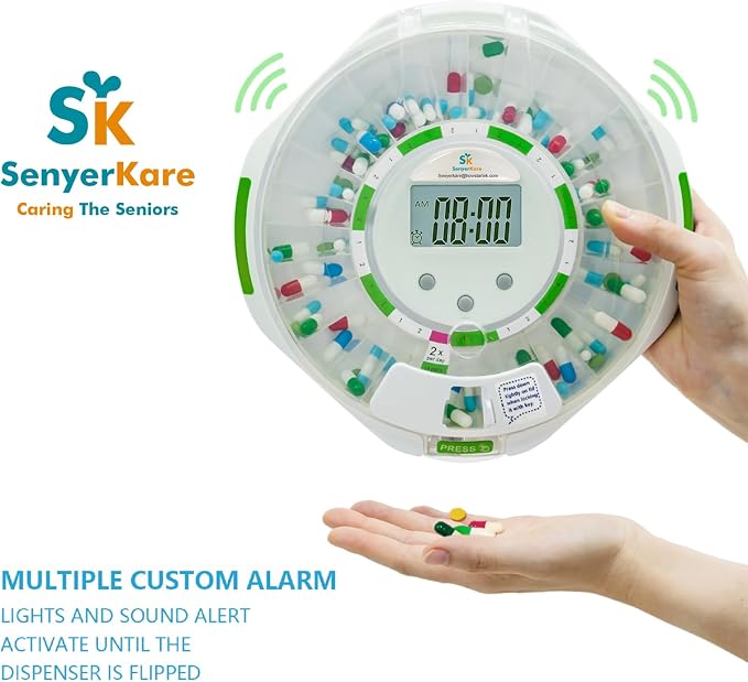 Bluetooth Automatic Pill Dispenser for Elderly with APP Alarm | Medication Track History, Sound/Light Alert, Up to 9 Daily Doses, 28 Day Locked Medication Organizer for Dementia & Caregiver