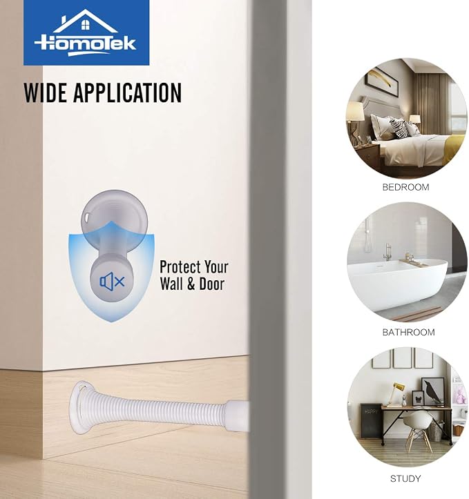 HOMOTEK 12 Pack Spring Door Stops,3-1/8” Heavy Duty Door Stop - Flexible Spring Door Stopper with Low Mounted White Rubber Bumper Tips, White