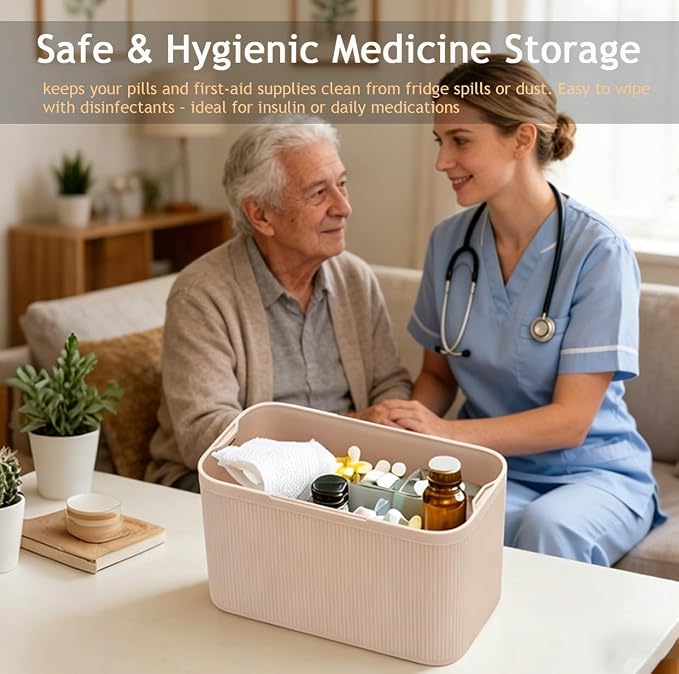 Lockable Storage Box with Code, Taller Lockable Storage Container for Medication, Food, Refrigerator Snack, Phone, Phone Jail Food-Safe BPA-Free Medicine Lock Box, Beige