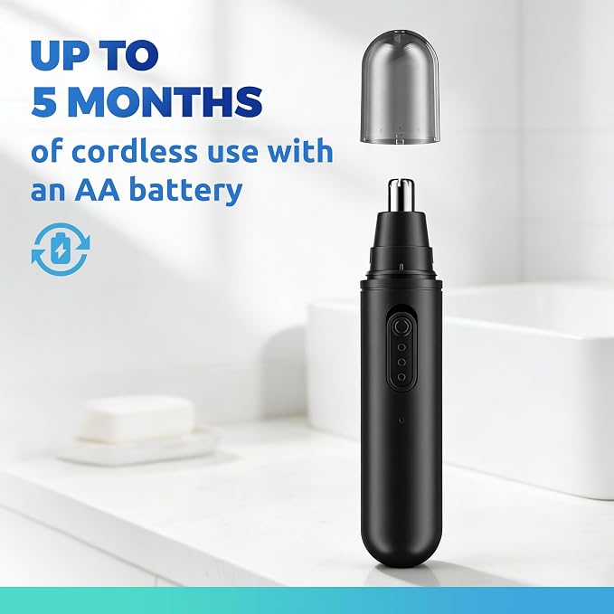 Lysandra Nose Hair Trimmer for Men: Painless Ear Hair Trimmer with 5 Month Battery Life – Electric Nose Hair Remover Featuring an Easy to Clean Detachable Head, Black