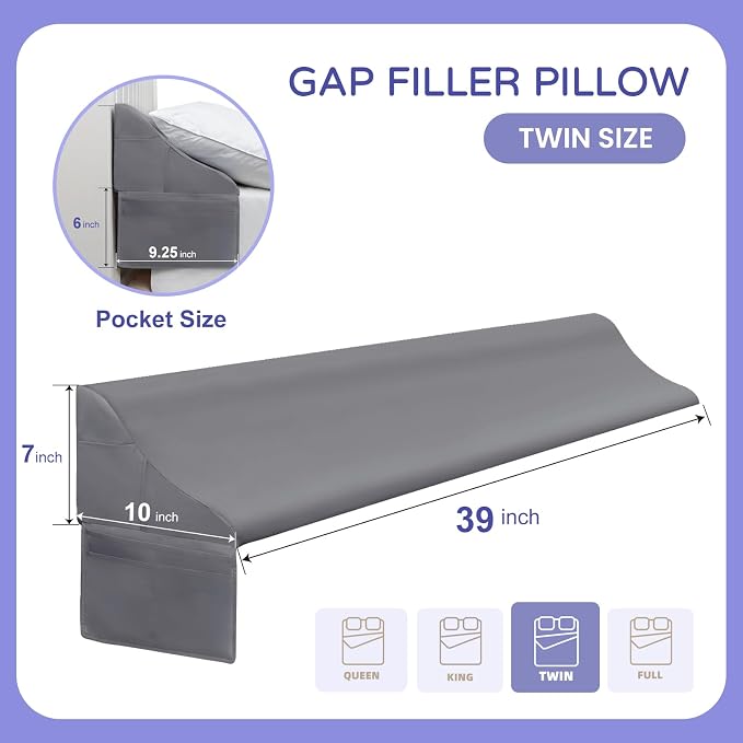 Vekkia Twin Size Bed Wedge Pillow for Headboard/Bed Wedge Gap Filler/Mattress Gap Filler/Wedge Pillow to Close The Gap (0-6") Between Your Headboard and Mattress, (39"x10"x7")
