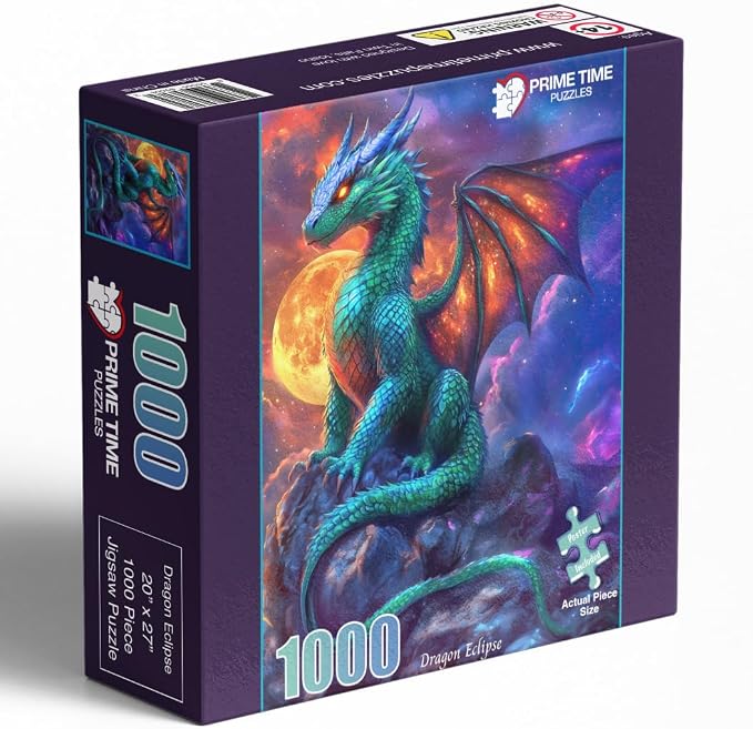 Adult Jigsaw Puzzle 1000 Piece Gothic Dragon | Features a vivid Fantasy Dragon Under the Moonlight scene. — Great for game nights on a table, puzzleboard, or floor.