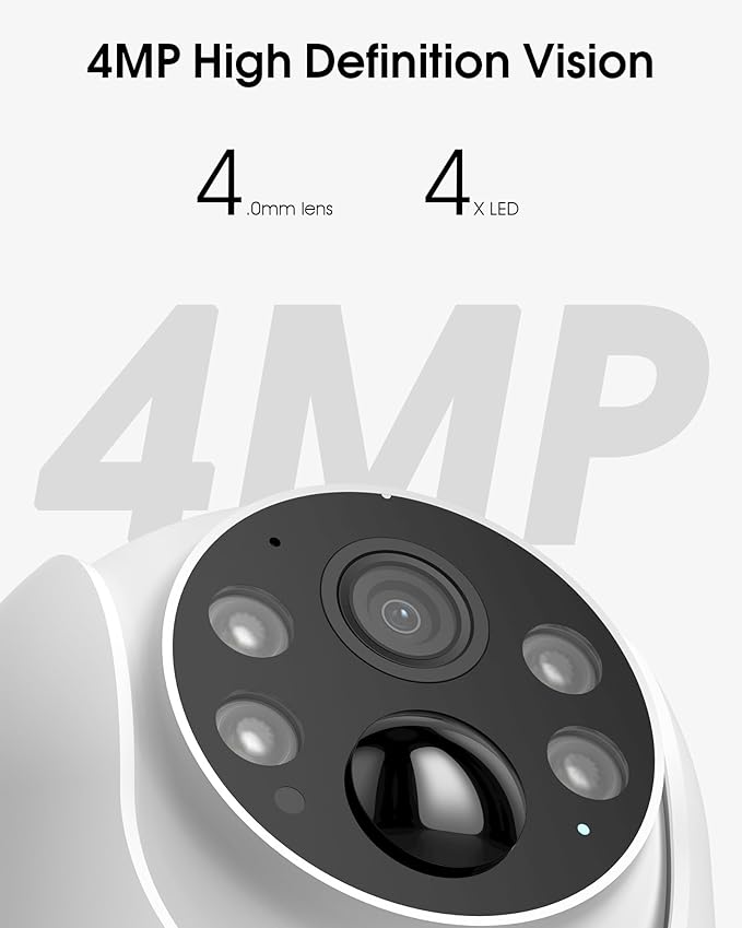 Solar Security Cameras Wireless Outdoor, 4MP 360° View Battery Powered Outdoor Camera, Night Vision with Spotlight, 2-Way Audio, PIR Motion Sensor, 2.4G/5G Dual Band WiFi, SD/Cloud Storage