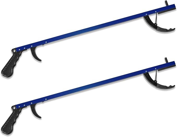 Rehabilitation Advantage 26" Reacher Grabber Tool Set of 2, Blue | 26" Aluminum Reacher Set with 3" Jaw, Magnetic Tip, Ergonomic Grip, Lightweight, Rust-Proof, Blue, 2-Pack.