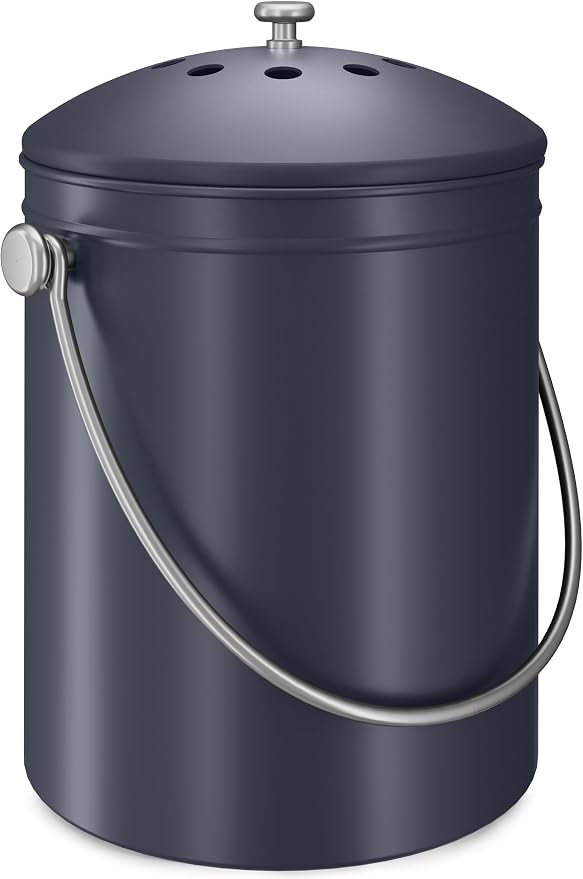 Utopia Kitchen Countertop Compost Bin 1.3 Gallon, Stainless Steel, Grey | Odorless countertop compost bin with charcoal filter, ideal for food scraps and waste