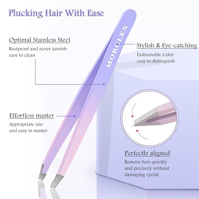 MORGLES Tweezers Set 9 Pcs Colorful Nail Clipper Kit with Case for Grooming | 5 Tweezers, Clippers, Scissors, Rust-Proof Steel, Travel Press-On Case, Gift for Him/Her, for Splinters, Brows, Facial Hair