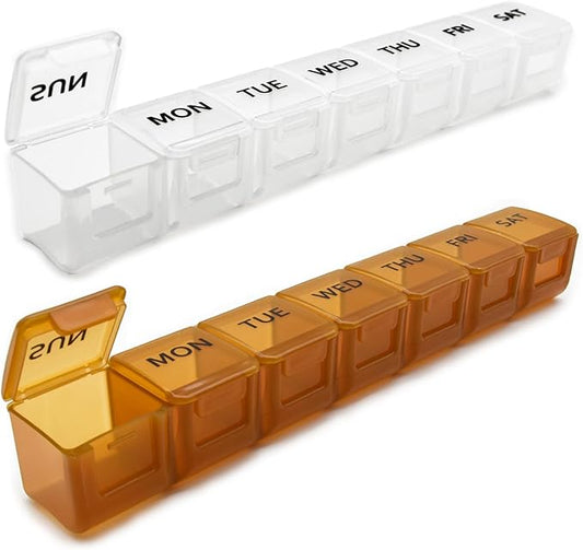 2 Pack Weekly Pill Organizer, Large 7 Day Pill Case, Daily Vitamin Case Medicine Box, AM/PM Pill Containers for Medicine Supplements Fish Oil (White & Khaki)