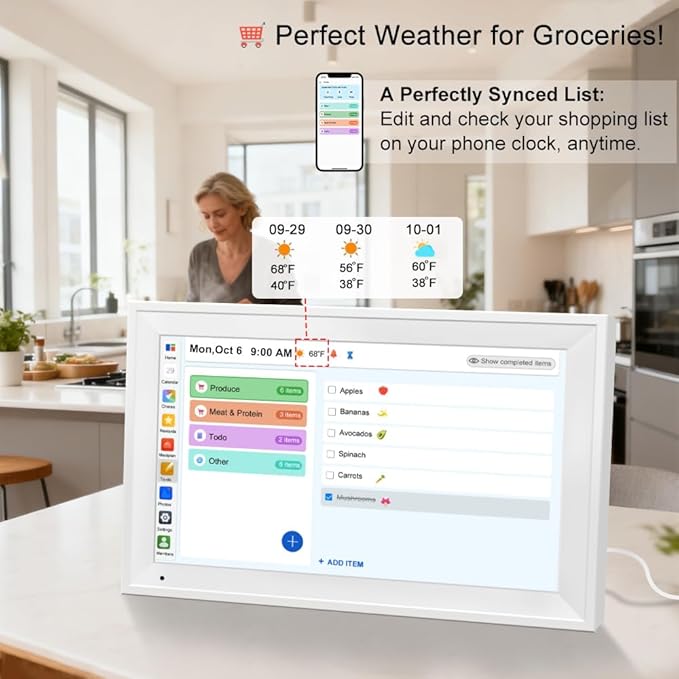 Smart Digital Calendar Family Planner Chore Chart HD Touchscreen Meal Planner & Photo Display Syncs with Online Calendars Includes Desk Stand & Wall Mount (15.6 Inch Digital Calendar - White)