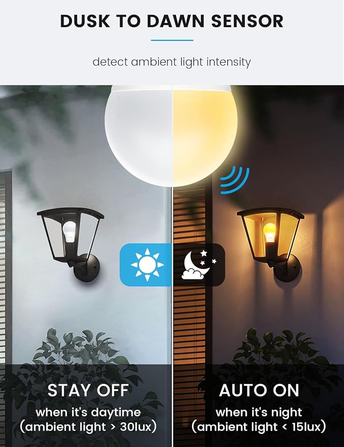 Outdoor Dusk to Dawn Light Bulbs, No Timer Required, 13W(100W Equivalent), 3000K Warm White, E26 A19 Automatic Sensor LED Bulb, Built-in Photocell Detector for Boundary Garage Patio, 3 Pack