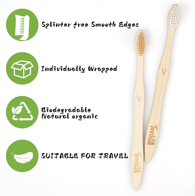 Bamboo Toothbrushes for Adults, BPA-Free Soft Tapered Bristles, Eco-Friendly Natural Organic Wooden Toothbrush, 10-Count Toothbrushes Travel Set