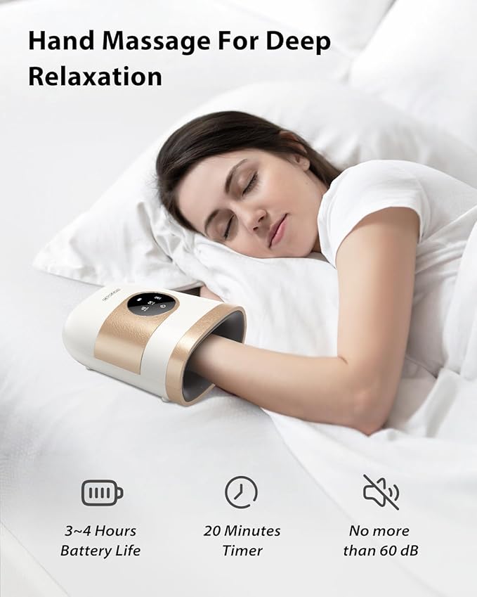 CINCOM Upgraded Hand Massager with Heat and Compression for Arthritis and Carpal Tunnel - Cordless & Rechargeable, Gifts for Women (Pearl White & Gold)