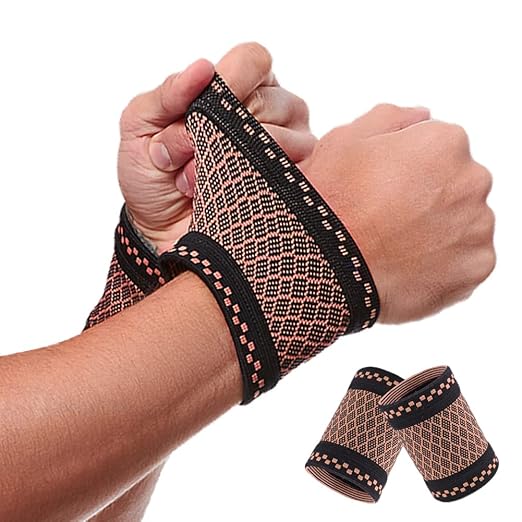 Copper Wrist Compression Brace (2Pcs), Elastic Wrist Support Sleeve Wrist Braces for Tendonitis, Arthritis, Carpal Tunnel Pain Relief, Soft Wrist Wrap Wristbands for Sport, Fitness, Workout, Typing(S)