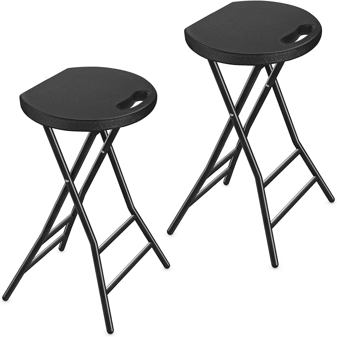 Portable Folding Chair with Handle, Heavy Duty Round Fold Stool Chair | 550lbs Capacity for Adults, 24 Inch Foldable Stool for Dorm, Kitchen, Vanity, Church and Outdoor use
