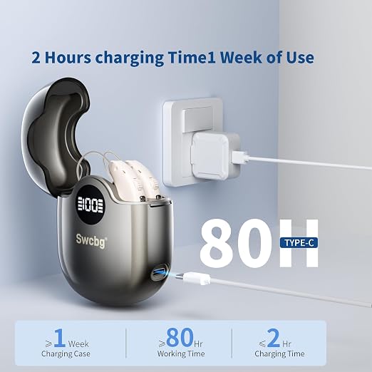 Hearing Aids for Seniors FDA 3-Mode Rechargeable Invisible | FDA-registered digital hearing aid, noise cancelling, 36hr case, 3 modes, lightweight invisible fit for elderly daily use