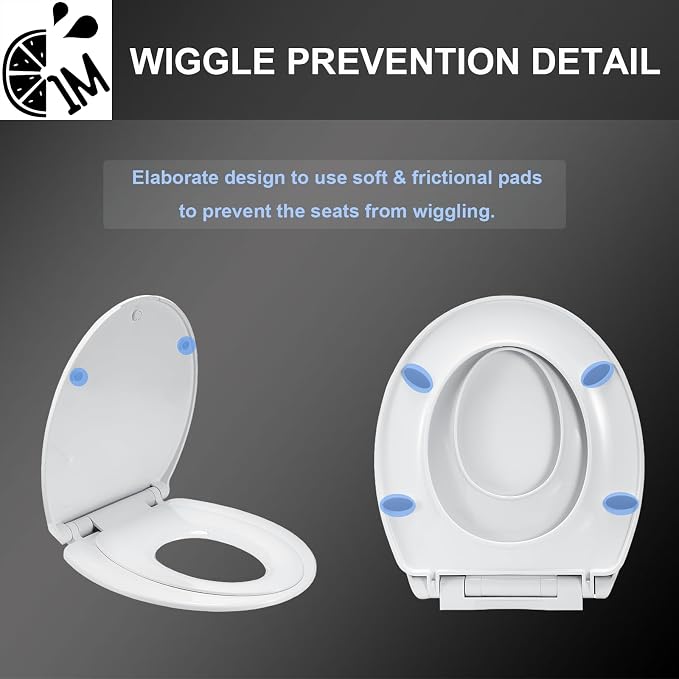 1M Family Toilet Seat, Patented Slow Close & Quick Releasing Technology, Anti-Wiggling, Easy to Install and Clean, Standard Round with Toddler Seat Built In (1 Piece)