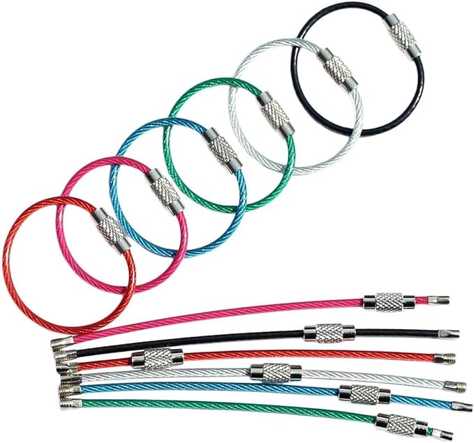 Key Rings Pack of 12 (Cable length: 4 inches) Wire Cable Keychains | Stainless Steel Lock Heavy Duty Luggage Tags Loops Keepers 2mm Twist Barrel