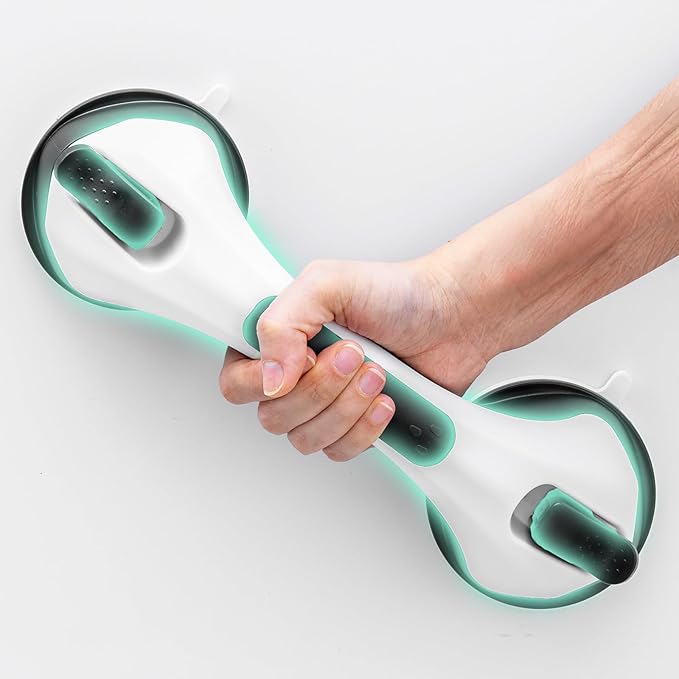 Grab Bars for Bathtubs and Showers Glow in The Dark, 12 inch Suction Grab Bar, Shower Handle Safety Grip Handrail for Seniors and Elderly, Removable Waterproof No Drilling, Black