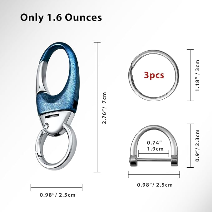 Keychain Quick Release Double Carabiner Clip with D Ring Key Rings, Unisex Belt Loop Key Holder for Home Car Keys