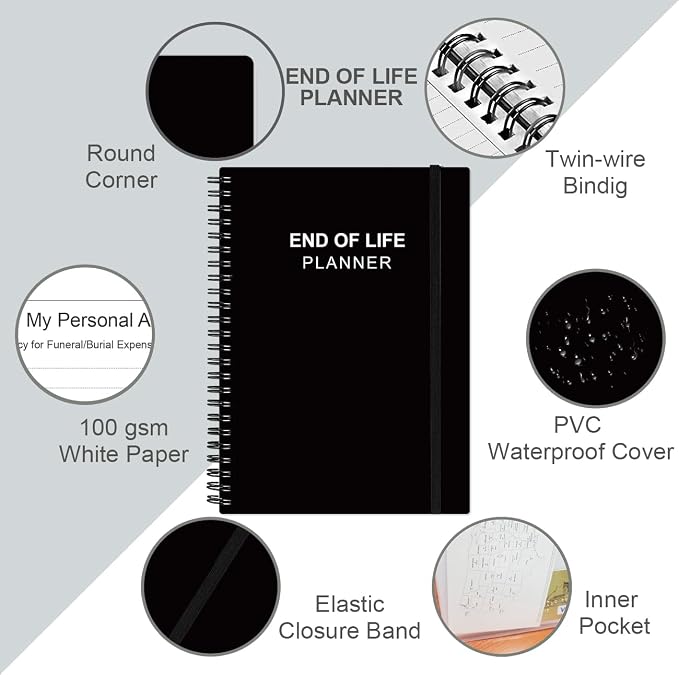 End of Life Planner – Final Arrangements Organizer for Beneficiary, Will Preparation, Last Wishes & Funeral Planning, 5.8" x 8.5", Black
