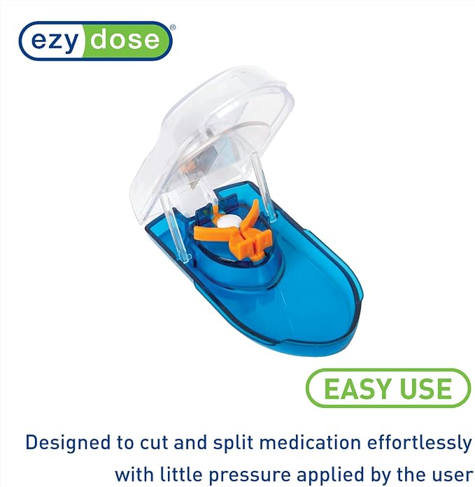 Ezy Dose Pill Cutter with Safety Shield, Safely Cut Pills and Vitamins, Pill Splitter, Pill Splitter, Retractable Blade Guard, Blue (Pack of 2)