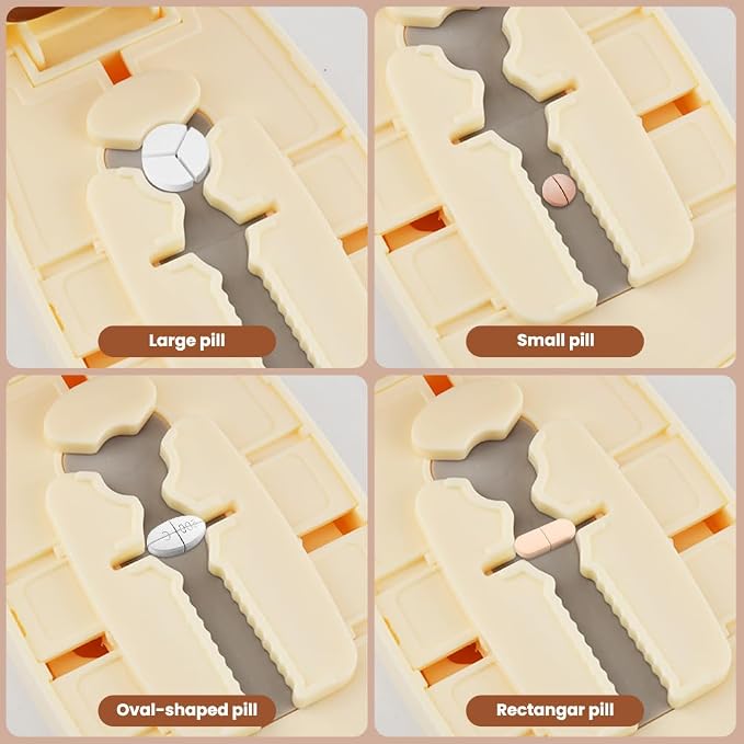 Pill Cutter for Small and Tiny Pills, 1/2 1/3 1/4 Pill Splitter with Adjustable Guide & Non-Slip Base, Stainless Steel Blade, Accurate and Easy Cutting for Vitamins and Tablets(Color:Creamy White)