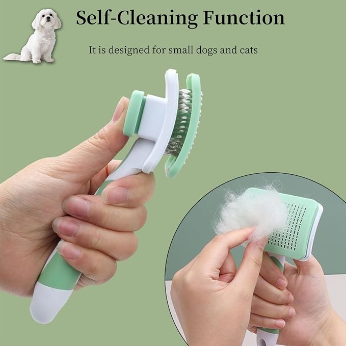 Self Cleaning Slicker Dog Brush for Small Long-Haired Breeds, One-Click Hair Removal, Puppy Essentials, Fit Yorkie, Shih Tzu, Maltese, Maltipoo, Pomeranian, Pet Grooming Tool (Black and Red)