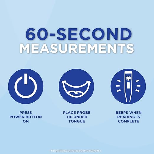 Veridian 60-Second Digital Thermometer with Rigid Tip | Oral, Rectal & Underarm Thermometer, Fever Alert at 100.0°F, Memory Recall, Water-Resistant, Storage Case