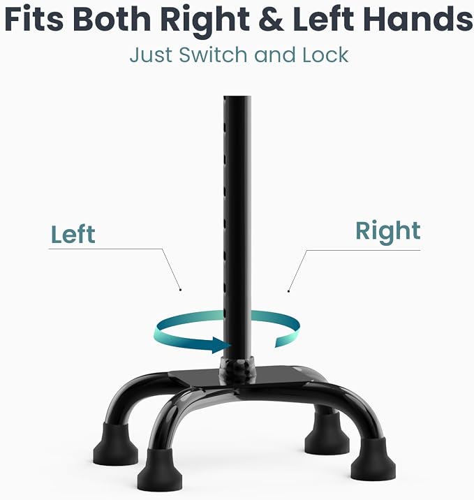 PELEGON Quad Cane (300 lb) - Adjustable Walking Cane with A Large 4 Pronged Base for Extra Balance & Stability, Walking Canes for Seniors, Walking Cane for Men & Women, Walking Sticks