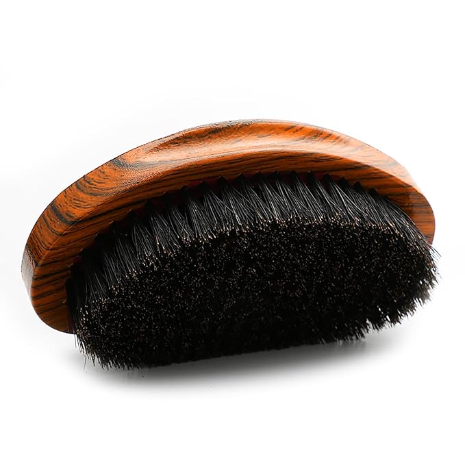Curved Wave Brush for Men 360, Medium Hard Palm Hair Brushes Boar | Men's Hair Brushes for Black Hair Wavers to Creating 360 Waves (Stripes Yellow)