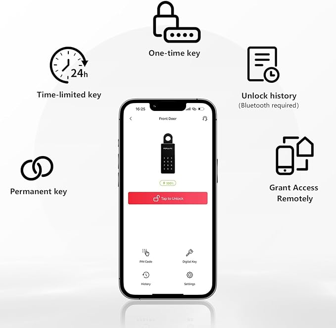 【Updated Version】 Populife Smart Key Lock Box for Outside, Wireless Lock Box for House Key, Hide a Key Outdoor, Electronic Digital Lockbox for Realtor Airbnb Smart Bluetooth Padlock, No WiFi Need