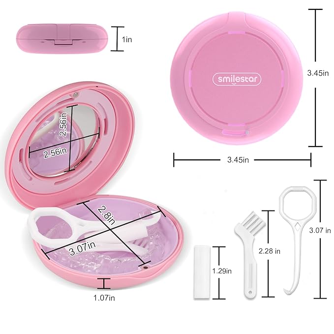 Retainer Case, Slim Aligner Case with Adjustable Vent Holes and Mirror, Compatible with Invisalign, Night Guard and Mouth Guard, Premium Retainer Case, With Aligner Remover Tool, Chew & Brush, Pink