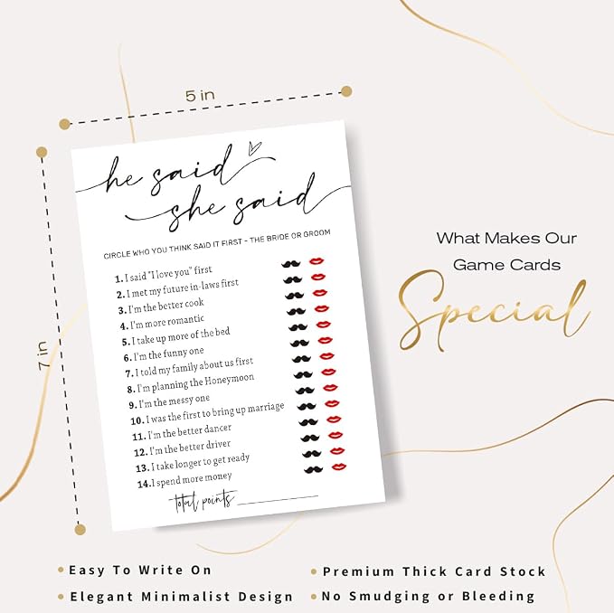 Wedding Shower Games Cards, Guest Who Said It, He Said She Said Game Cards, Bridal Shower Games 25 Guests, Engagement Party Wedding Games for Guests, Minimalist White Wedding Party Supplies - A07
