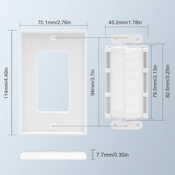 VCE Brush Wall Plate Cable Pass Through with Bracket, Decorator Cover for Low Voltage Cables - White, 2-Pack