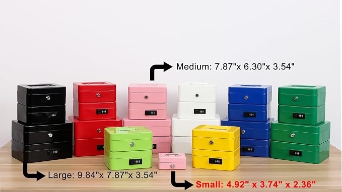xydled Locking Steel Mini Cash Box with Removable Coin Tray and Key Lock for Kids, 4.92" x 3.74" x 2.36",Pink