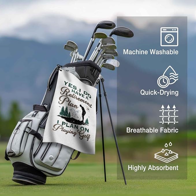 Funny Golf Towel with Clip,Golf Bag Accessories for Women,"Yes I Do Have a Retirement Plan"Golf Gifts for Mom Grandma Dad Men,16x24inch Microfiber Golf Towel,Birthday Christmas Retirement Golfer Gifts