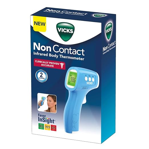 Vicks Non-Contact Infrared Thermometer for Forehead, Food & Bath, Blue | No-Touch Forehead Thermometer for Adults and Kids, Fast, Reliable and Accurate reading