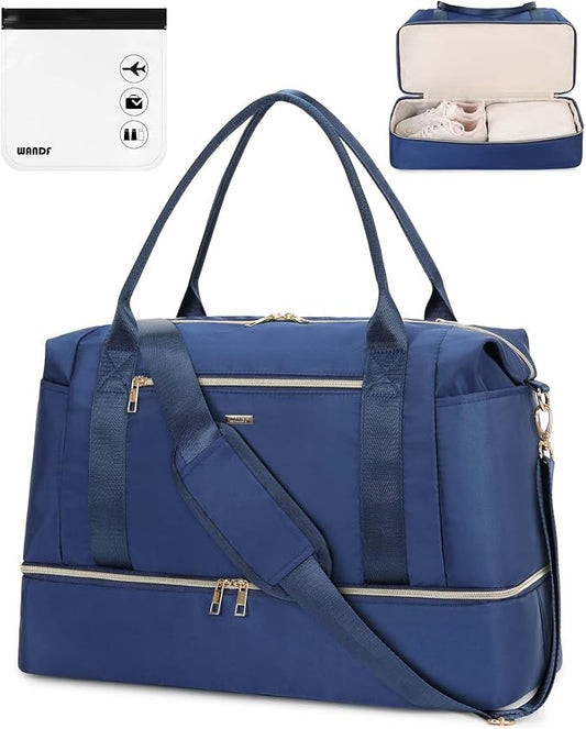 WANDF For Spirit Airlines Personal Item Bag 18x14x8 Underseat with Wet Pocket & Shoe Compartment & Tsa Approved Toiletry Bag
