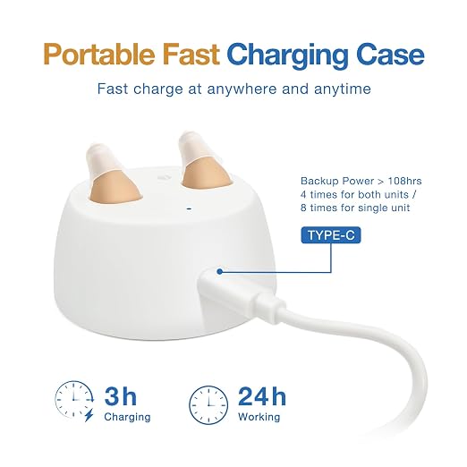 Rechargeable Hearing Aids for Adults Seniors, 1 Pair Completely-in-Canal (CIC) Hearing Aids for Adults Seniors Rechargeable OTC Hearing Aids Beige